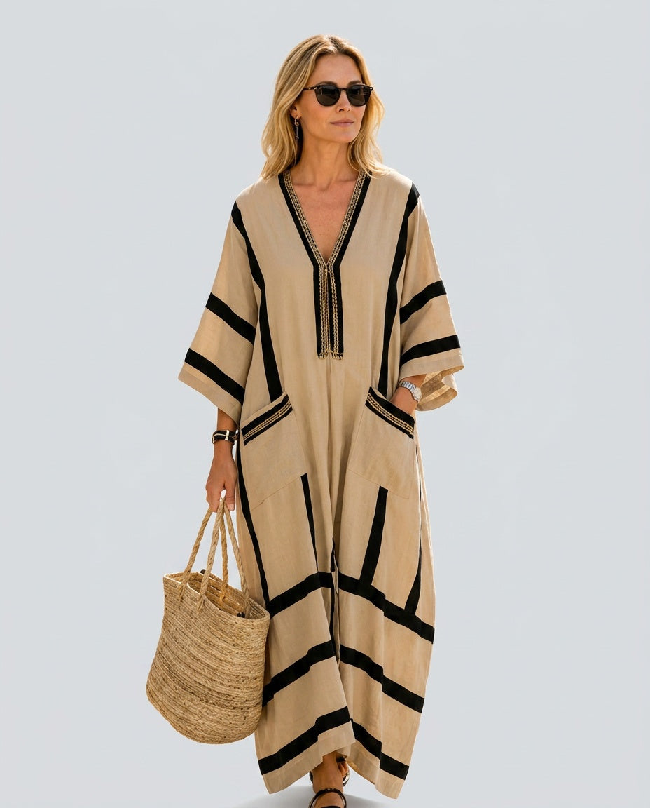 Tilda long sleeve striped trim kaftan maxi dress 3