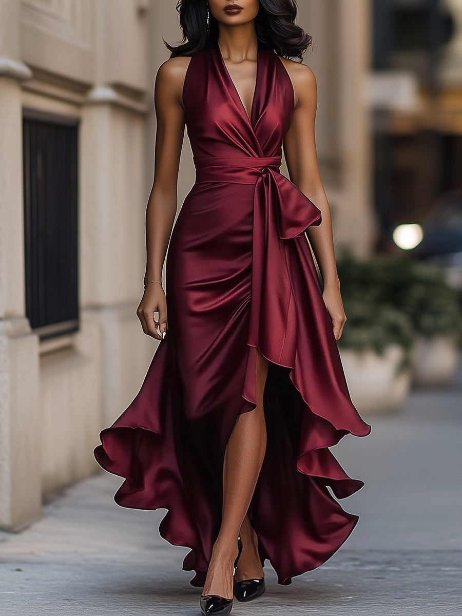 Nova satin halter ruffle gown 13