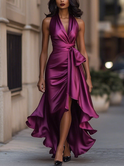 Nova satin halter ruffle gown 18
