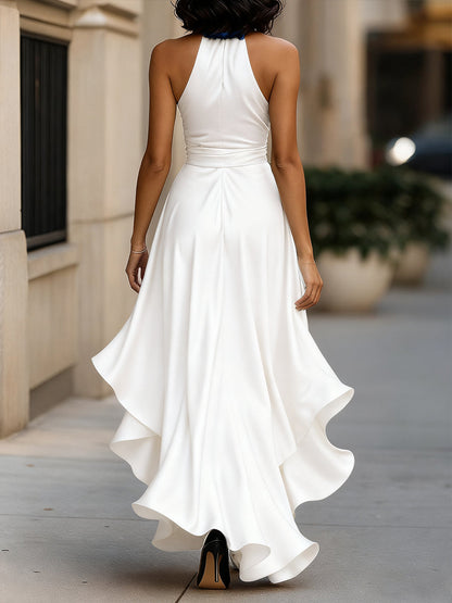 Nova satin halter ruffle gown 6
