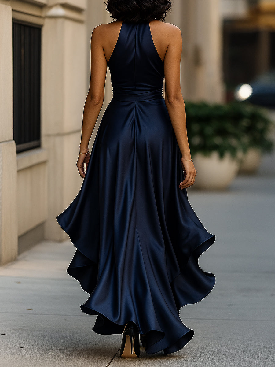 Nova satin halter ruffle gown 2
