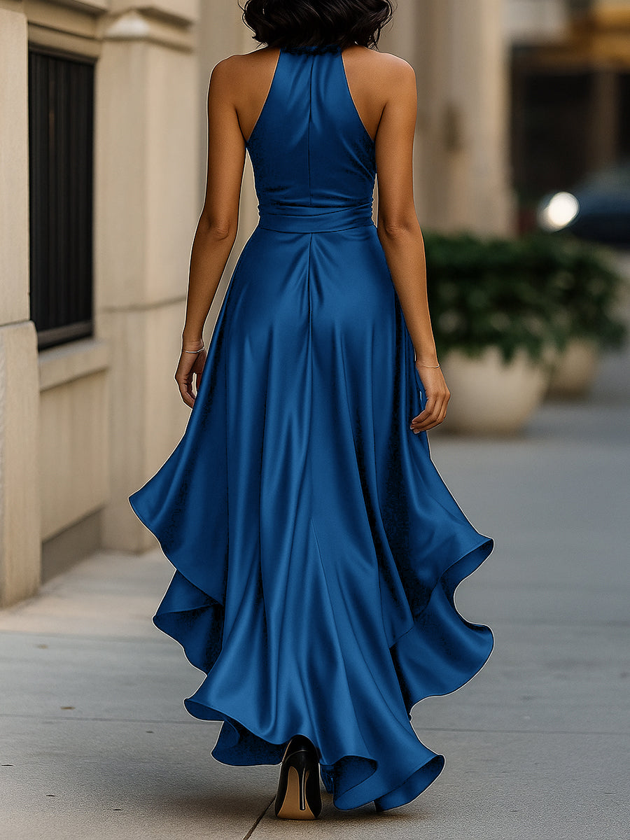 Nova satin halter ruffle gown 7