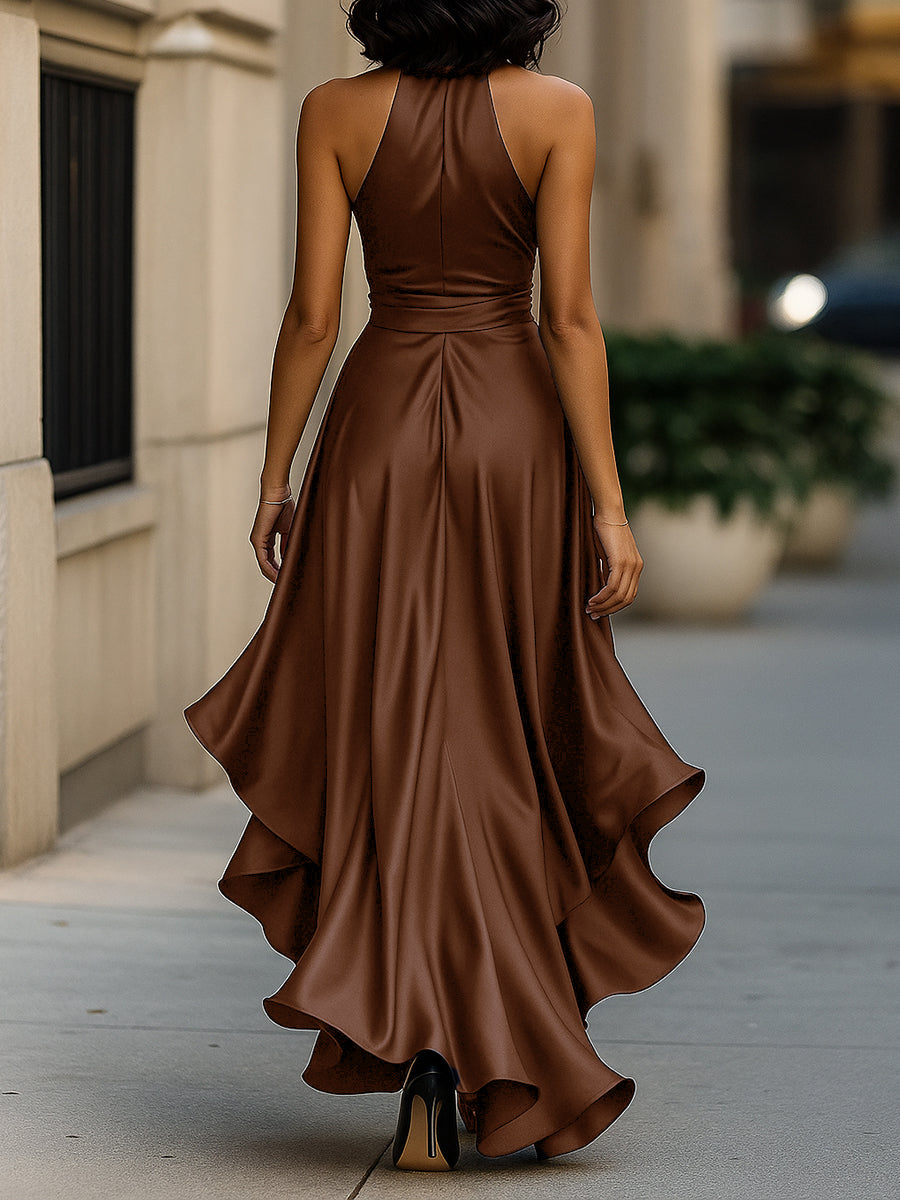 Nova satin halter ruffle gown 8