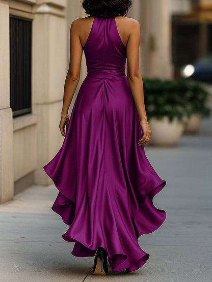 Nova satin halter ruffle gown 10