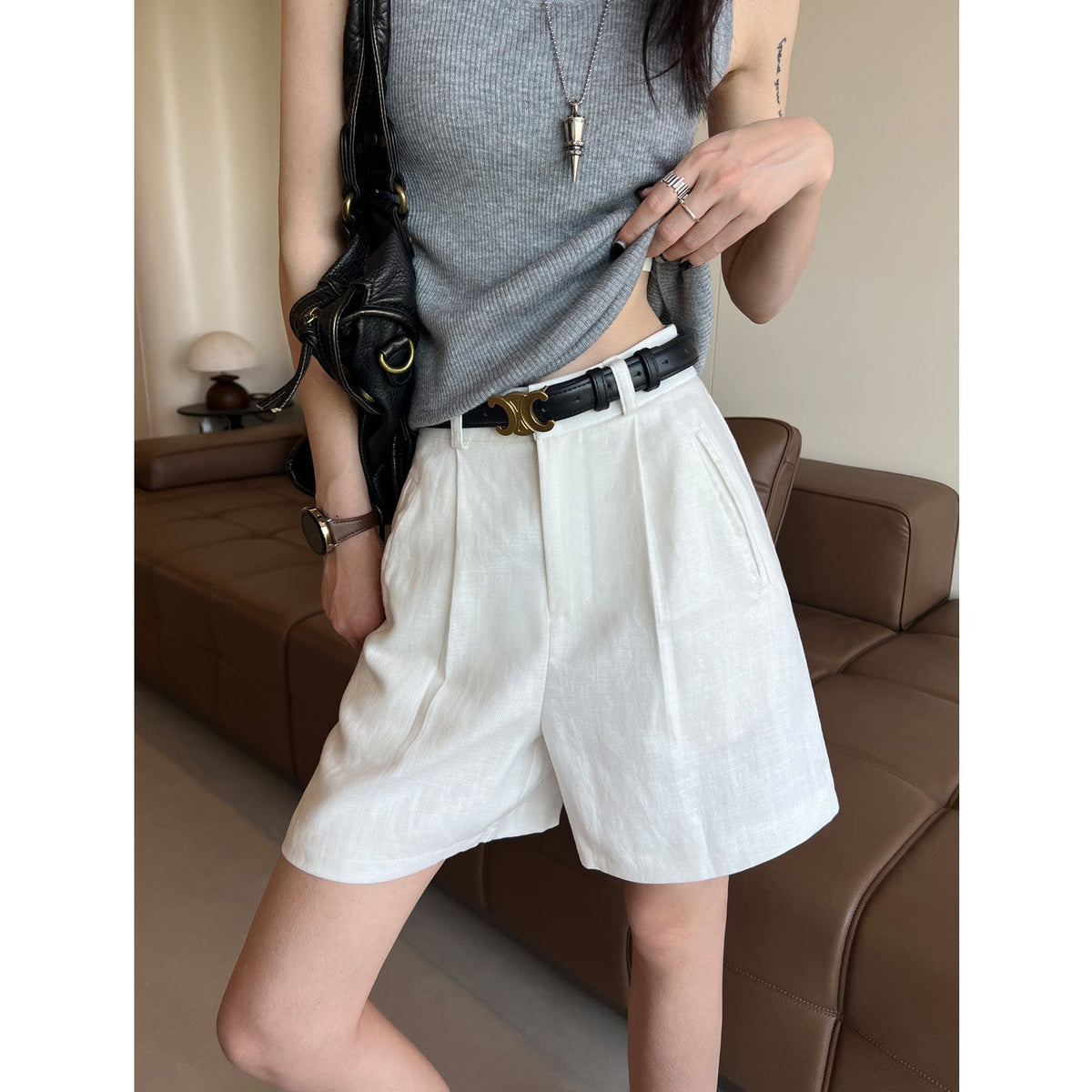 Quinn linen blend wide leg shorts 1