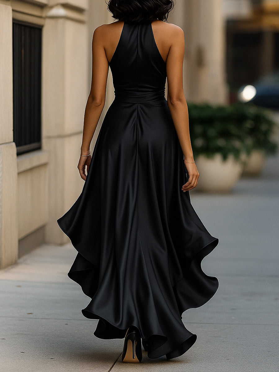 Nova satin halter ruffle gown 9
