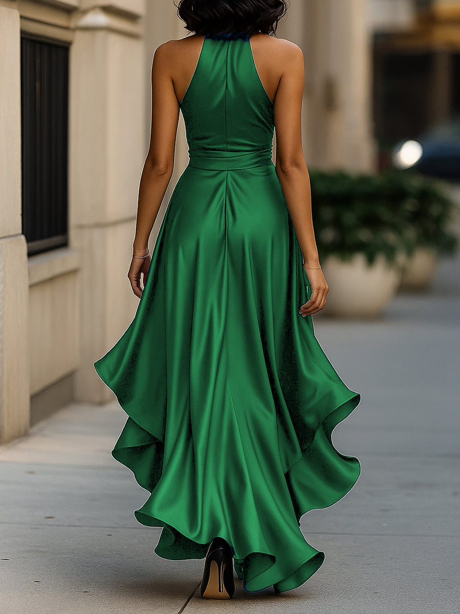 Nova satin halter ruffle gown 11