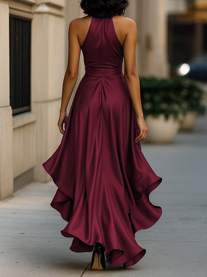 Nova satin halter ruffle gown 5