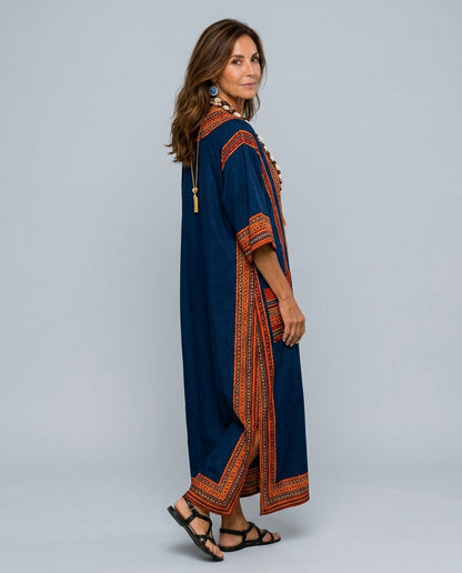Bridie deep V-neck contrast panel kaftan maxi dress 2