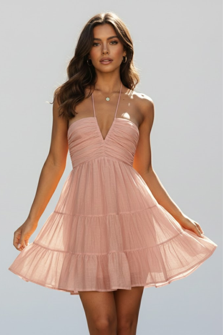 Elle halter mini dress with tiered ruffle skirt 2