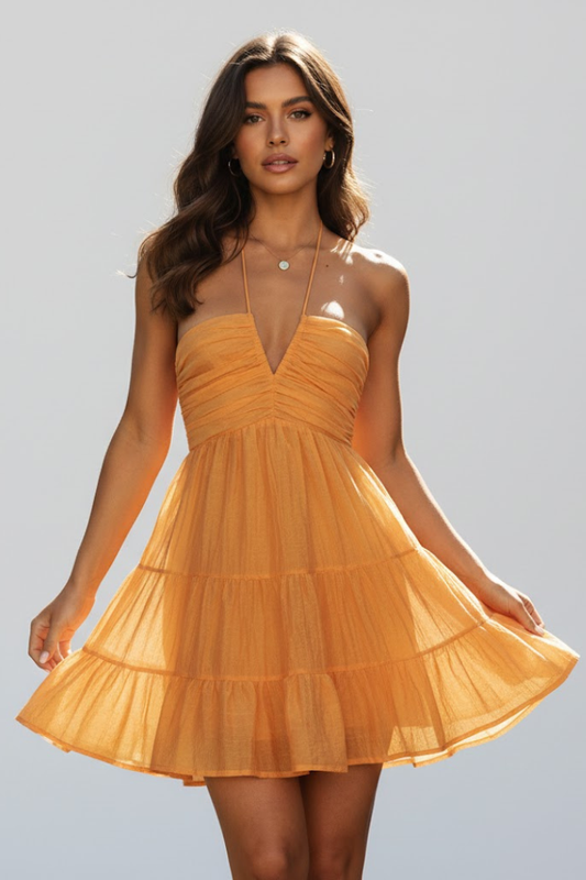 Elle halter mini dress with tiered ruffle skirt 1