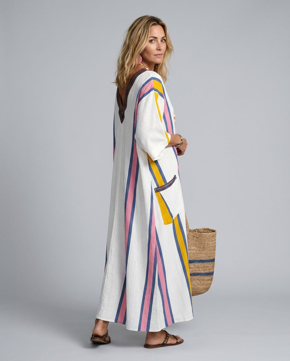 Saskia striped wide sleeve kaftan maxi dress 2