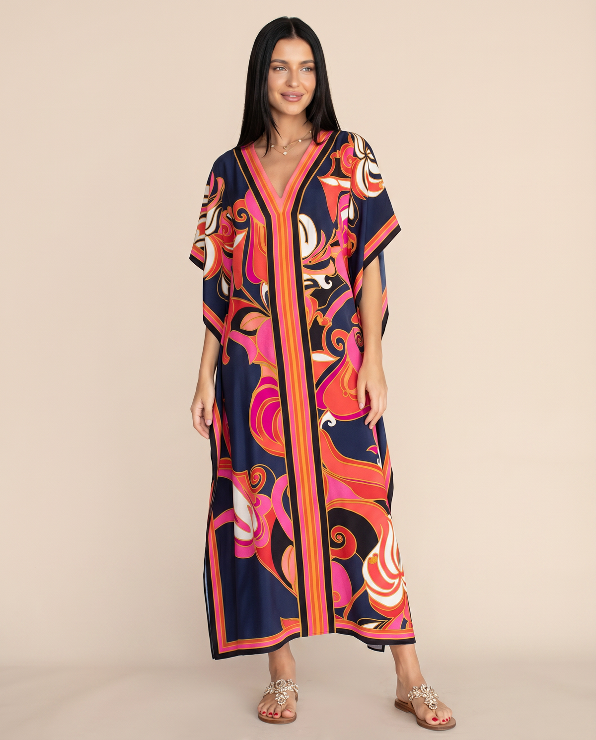 Immy printed kaftan maxi dress with side slits 1