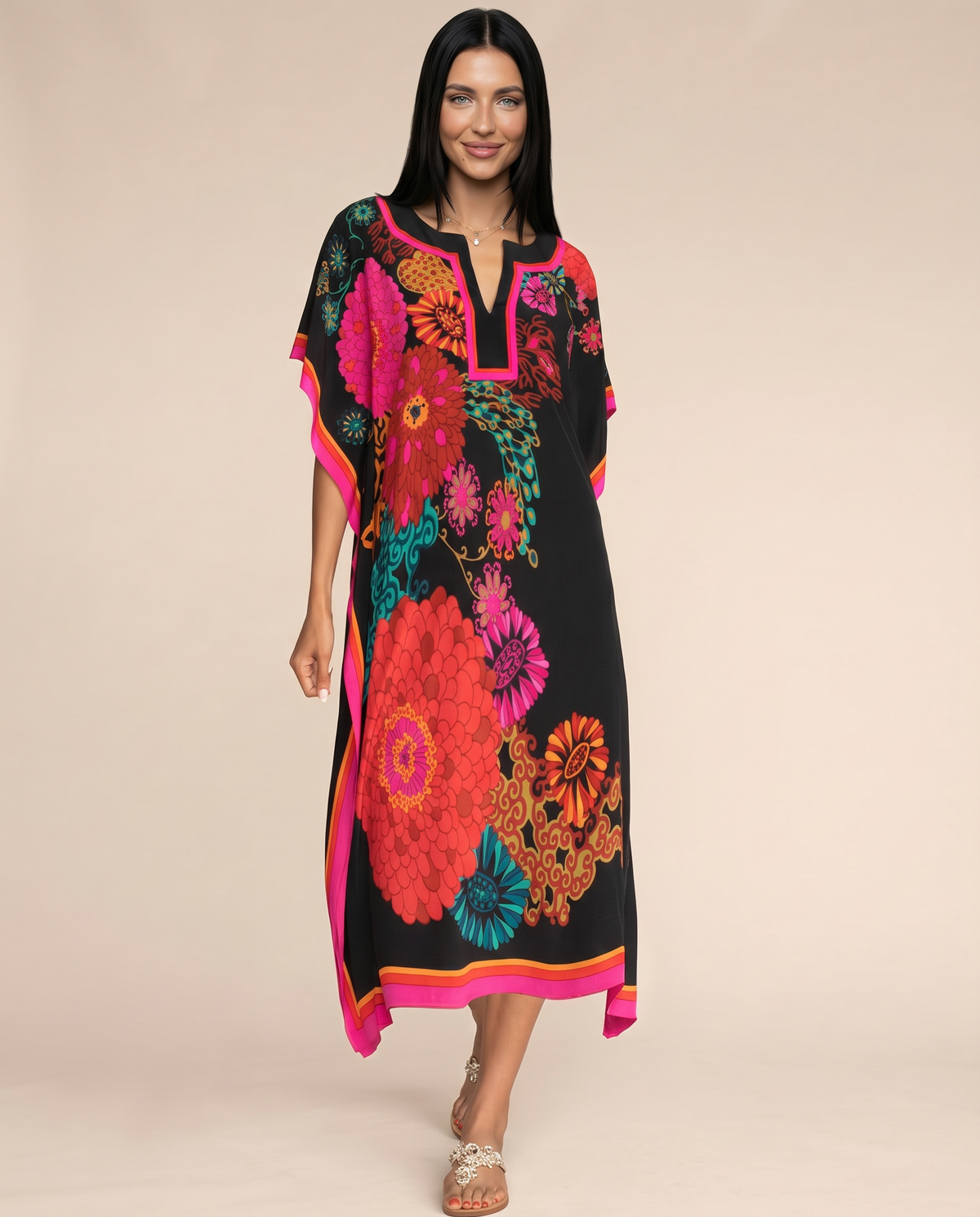 Immy printed kaftan maxi dress with side slits 2