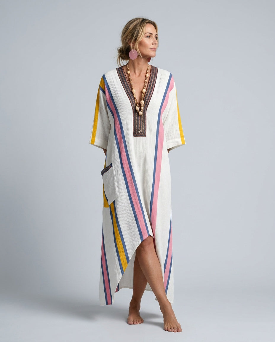Saskia striped wide sleeve kaftan maxi dress 3
