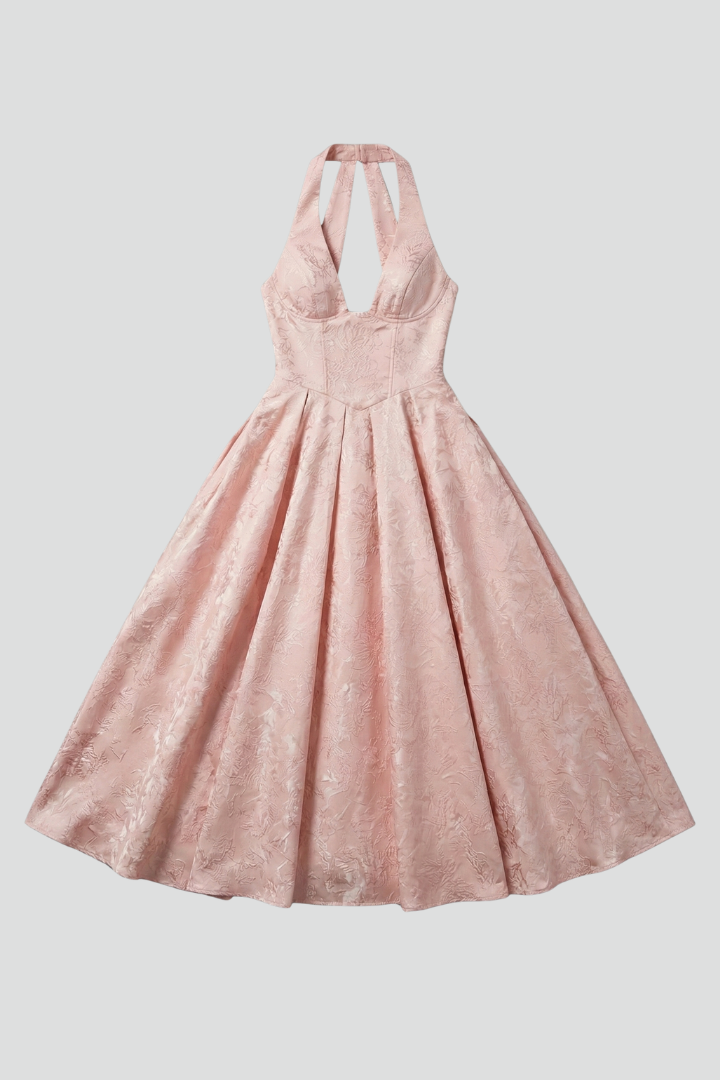 Cora jacquard halterneck midi dress 1