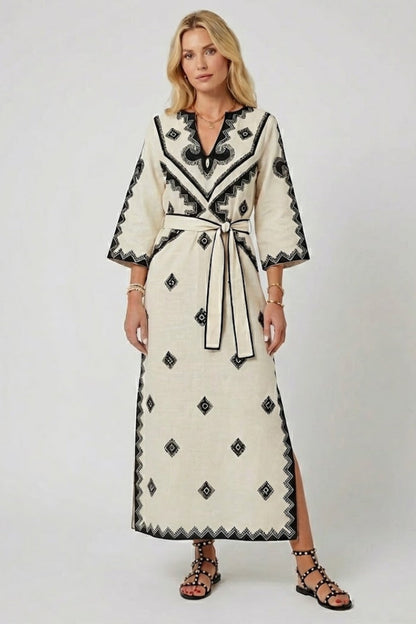 Rosa embroidered kaftan dress with tie waist 2