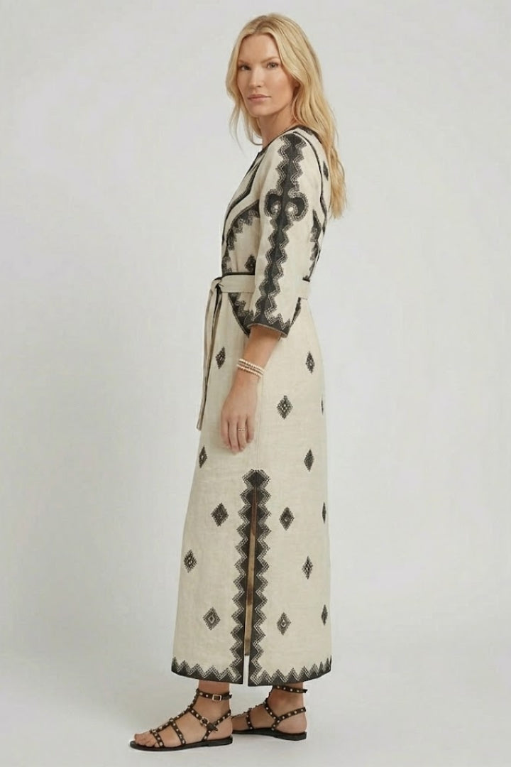 Rosa embroidered kaftan dress with tie waist 3