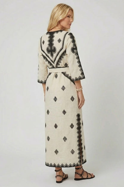 Rosa embroidered kaftan dress with tie waist 4