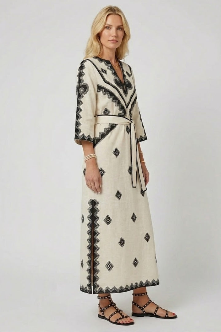 Rosa embroidered kaftan dress with tie waist 5