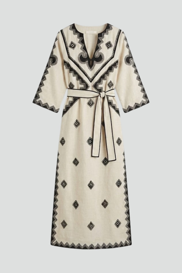 Rosa embroidered kaftan dress with tie waist 1