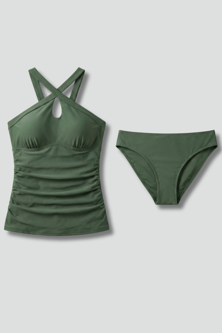 Nora cross neck ruched tankini set 4