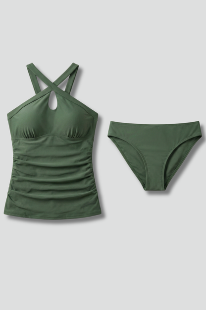 Nora cross neck ruched tankini set 4