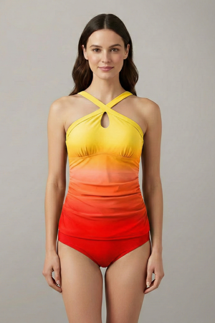 Nora cross neck ruched tankini set 2