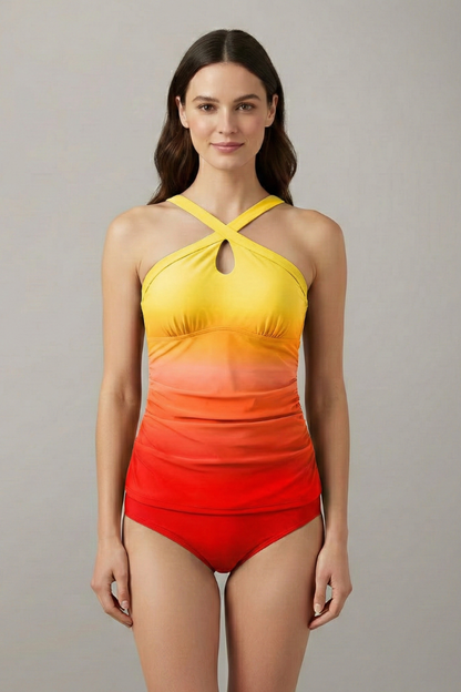 Nora cross neck ruched tankini set 2