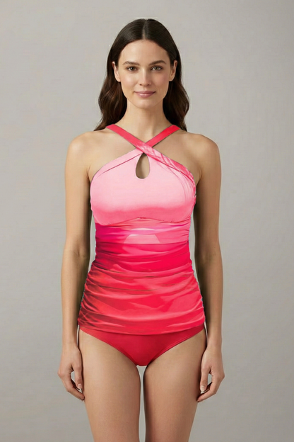 Nora cross neck ruched tankini set 8