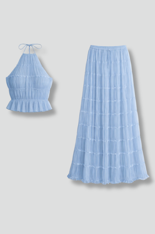 Lottie pleated halter top and maxi skirt set 1