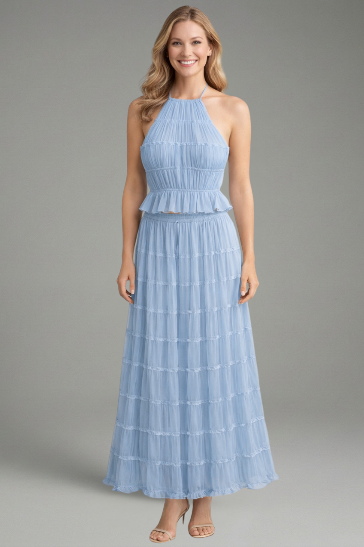 Lottie pleated halter top and maxi skirt set 4