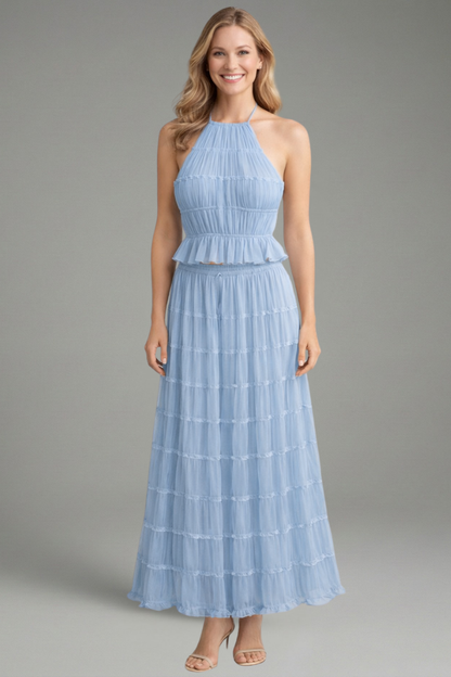 Lottie pleated halter top and maxi skirt set 4