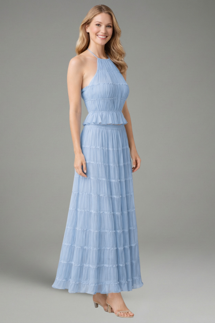 Lottie pleated halter top and maxi skirt set 8