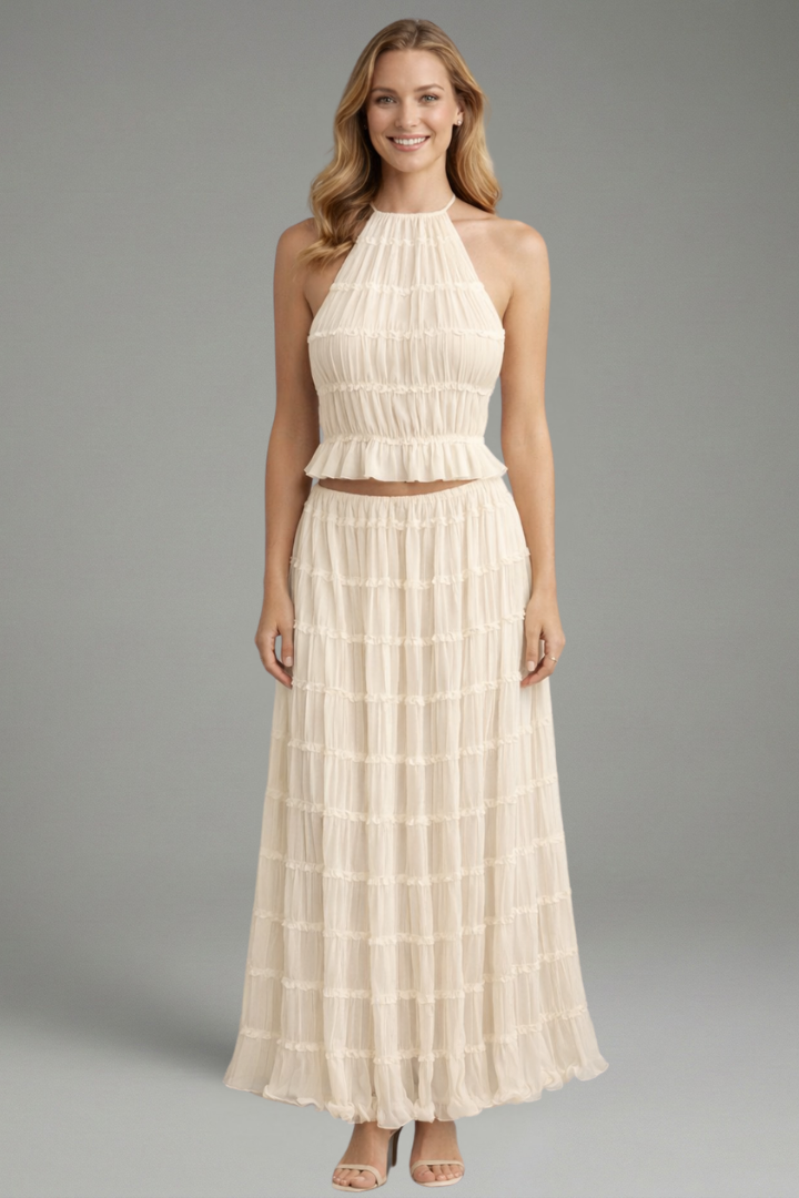 Lottie pleated halter top and maxi skirt set 3