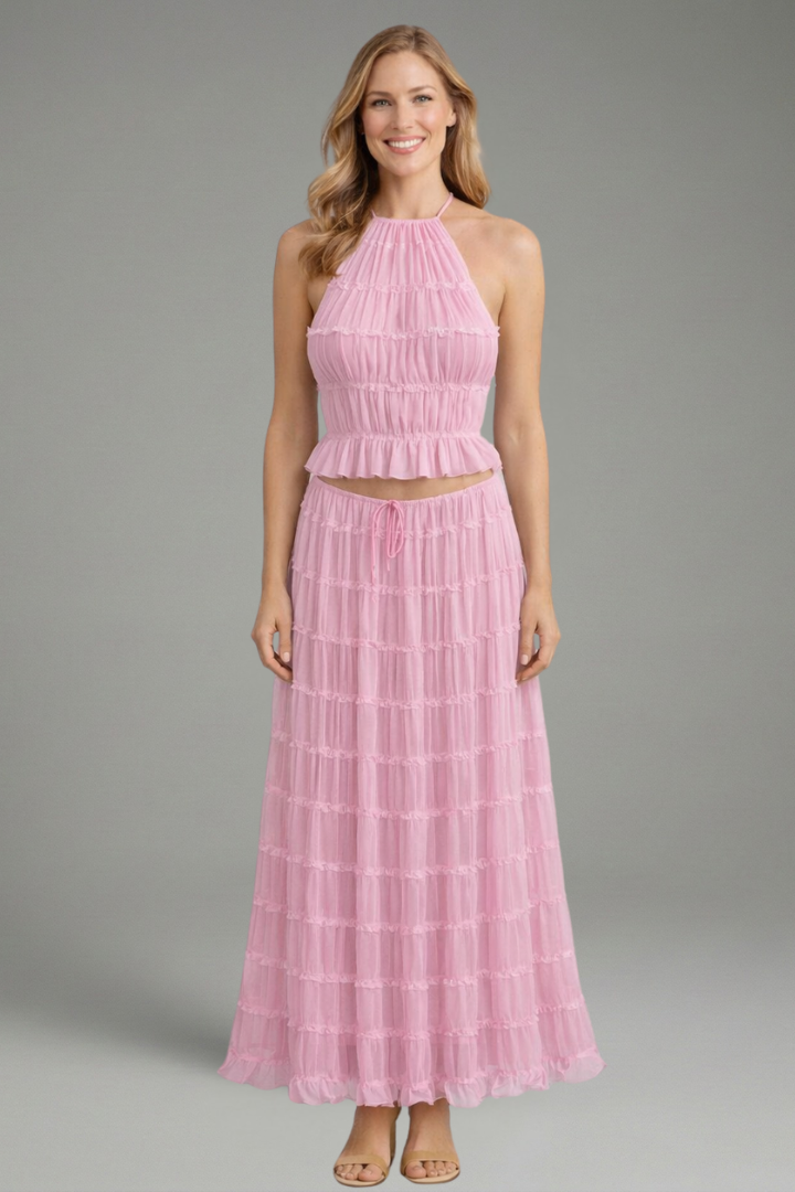 Lottie pleated halter top and maxi skirt set 6