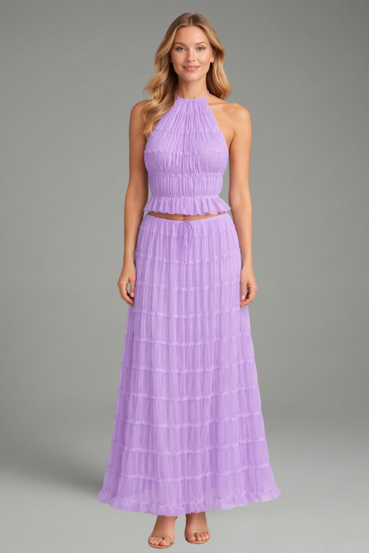 Lottie pleated halter top and maxi skirt set 5