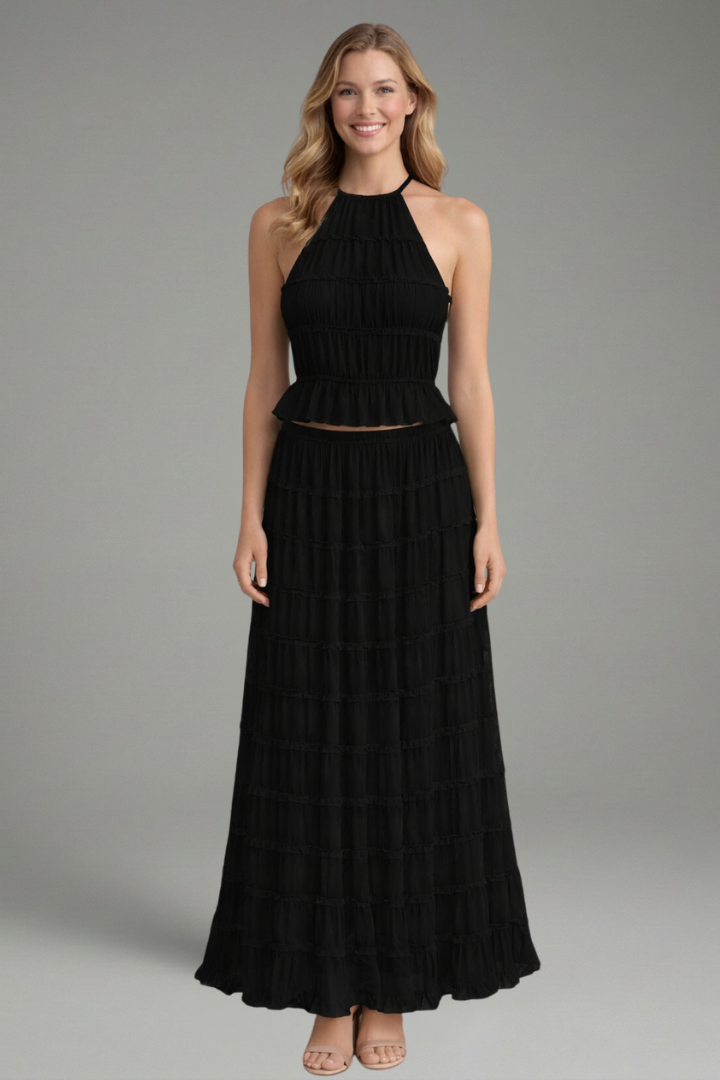 Lottie pleated halter top and maxi skirt set 2