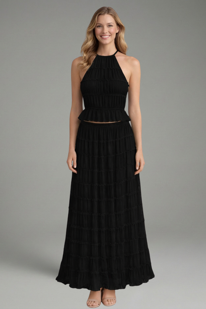 Lottie pleated halter top and maxi skirt set 2