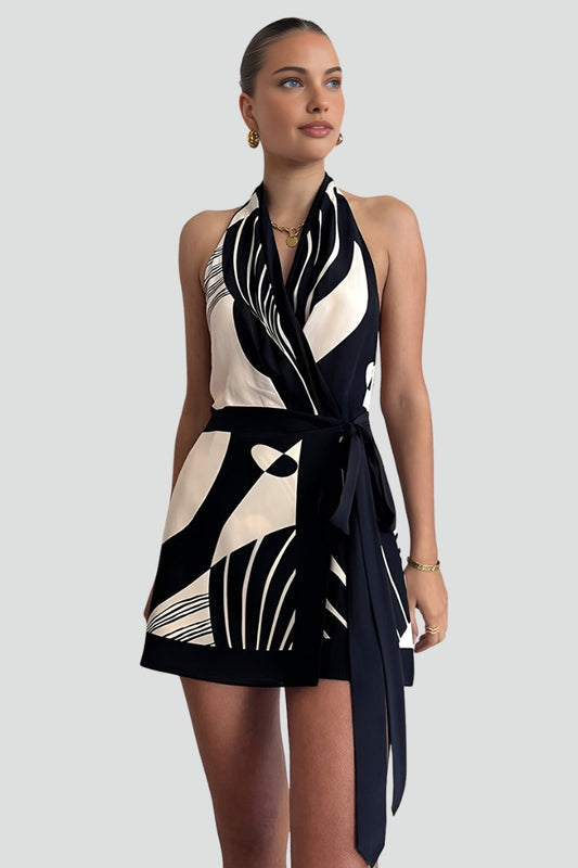 Ada halter wrap mini dress with tie waist 3