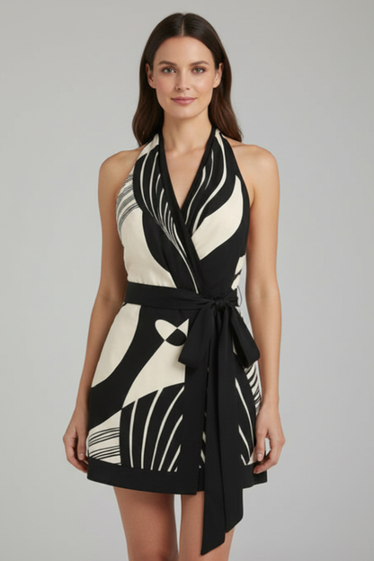Ada halter wrap mini dress with tie waist 2