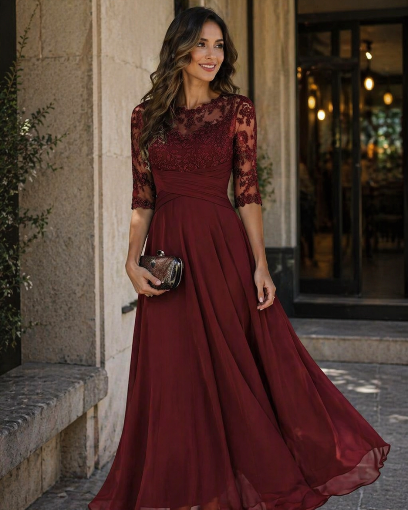 Helena lace chiffon evening dress 1