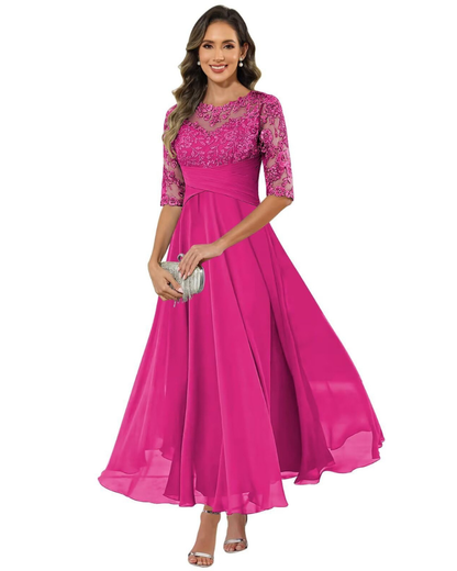Helena lace chiffon evening dress 8