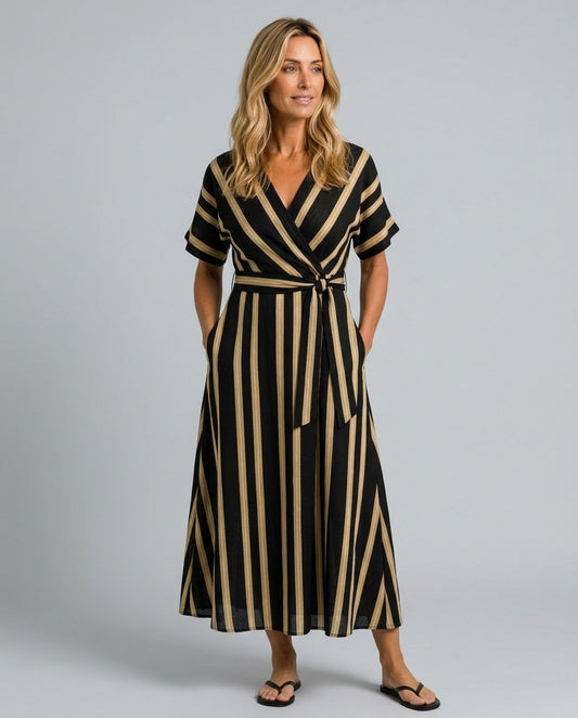 Elodie striped wrap midi dress 1