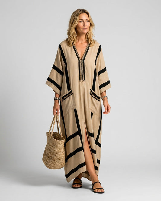 Tilda long sleeve striped trim kaftan maxi dress 1