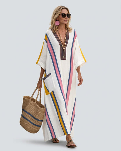 Saskia striped wide sleeve kaftan maxi dress 1