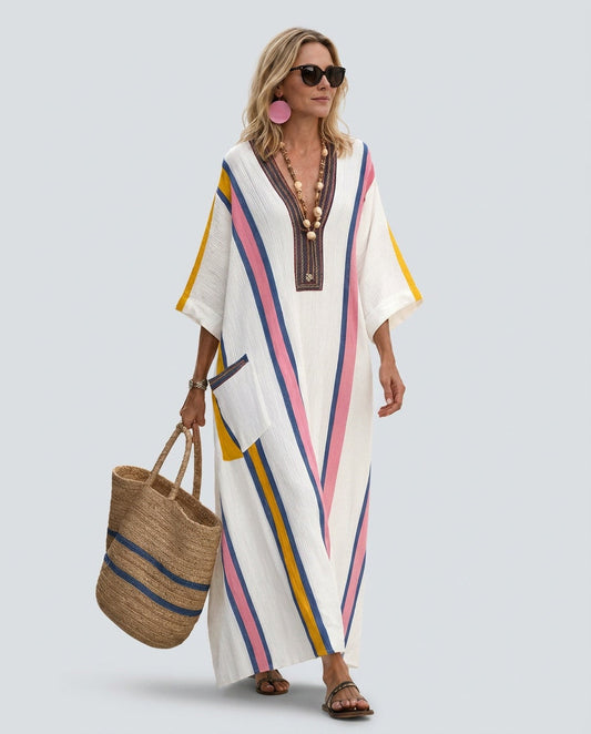 Saskia striped wide sleeve kaftan maxi dress 1